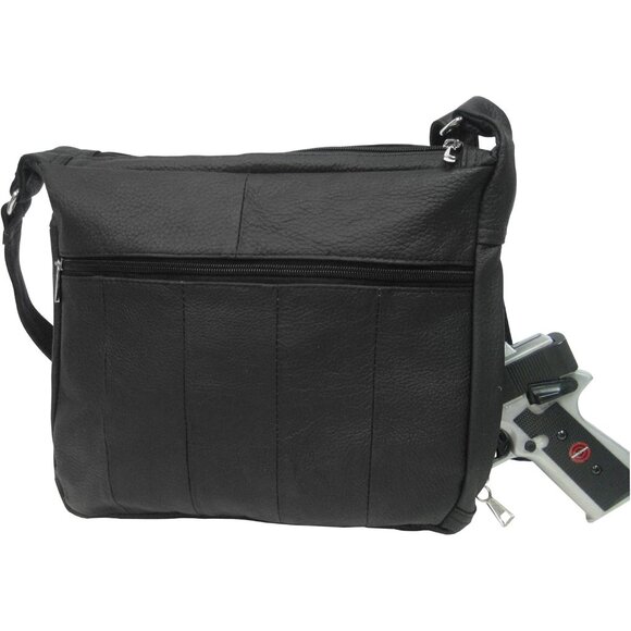 Leather Black Concealed Carry Crossbody Purse with YKK Lock - Ambidextrous Gun B main image 4